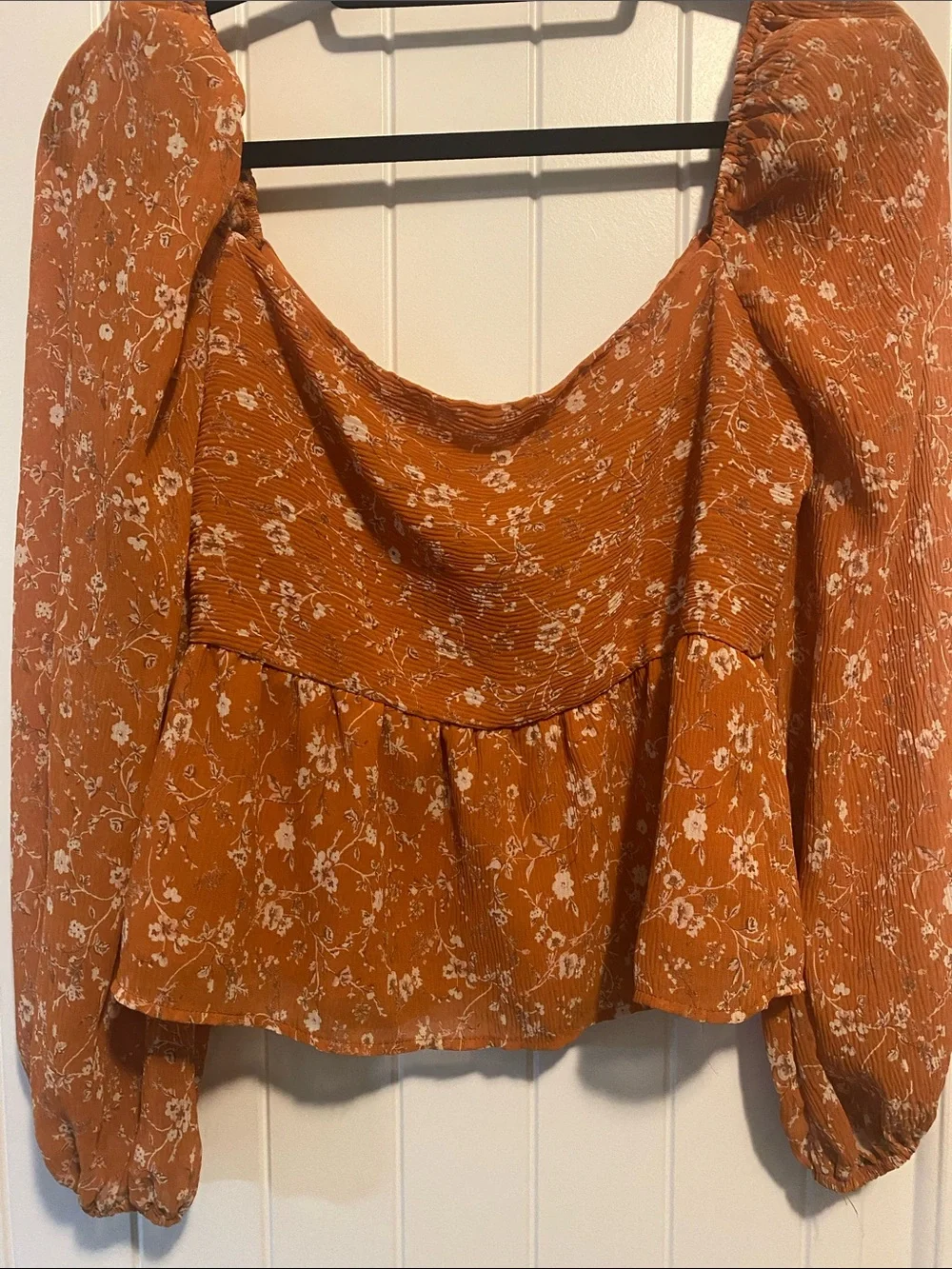 Astr Rust Floral Peasant Blouse with Puff Sleeves